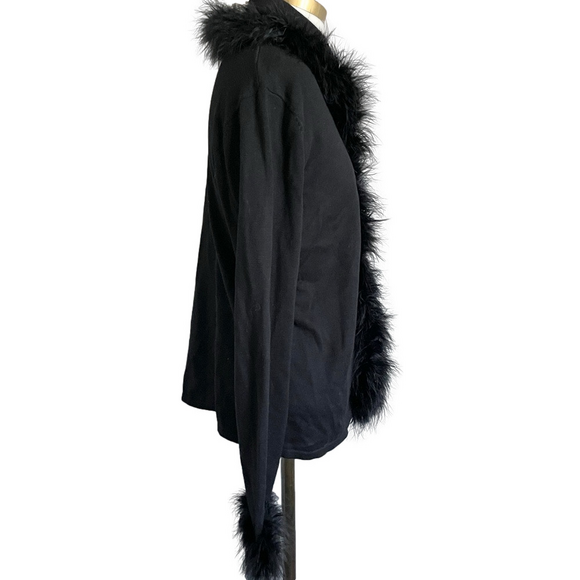 🛑 Vintage April Cornell Black Maribou Feather Trim Cardigan - S/M - Picture 7 of 10